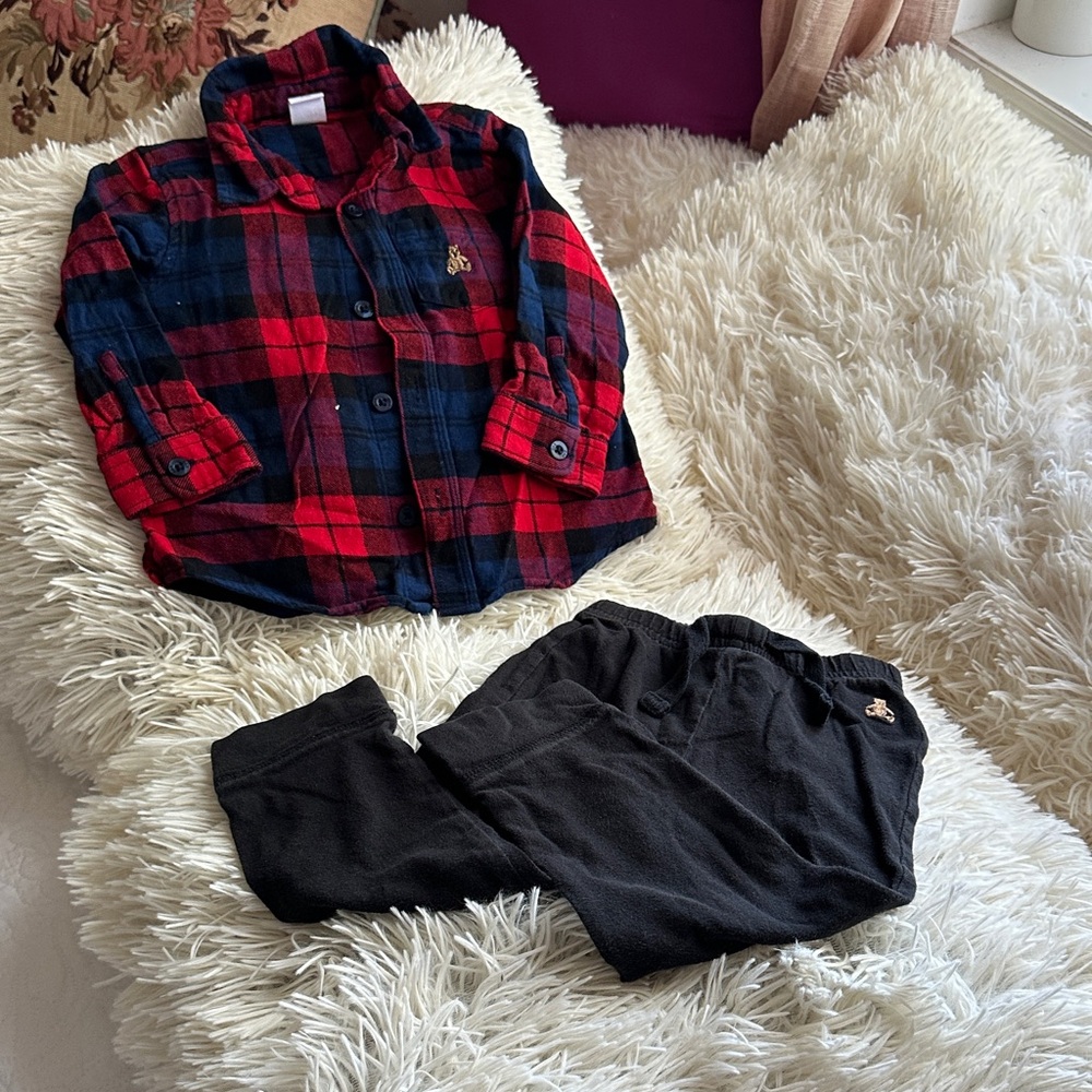 Gap outfit size 18-24 months Red and Black Plaid Shirt with Black Pants Set